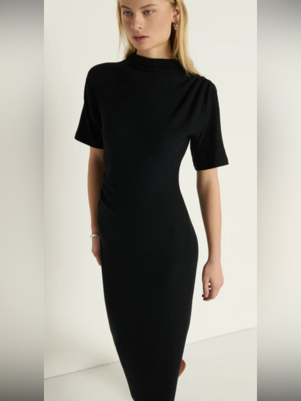 Signature by Reitmans Black Mock Neck Midi Dress | Size Small | Minimalist Stret